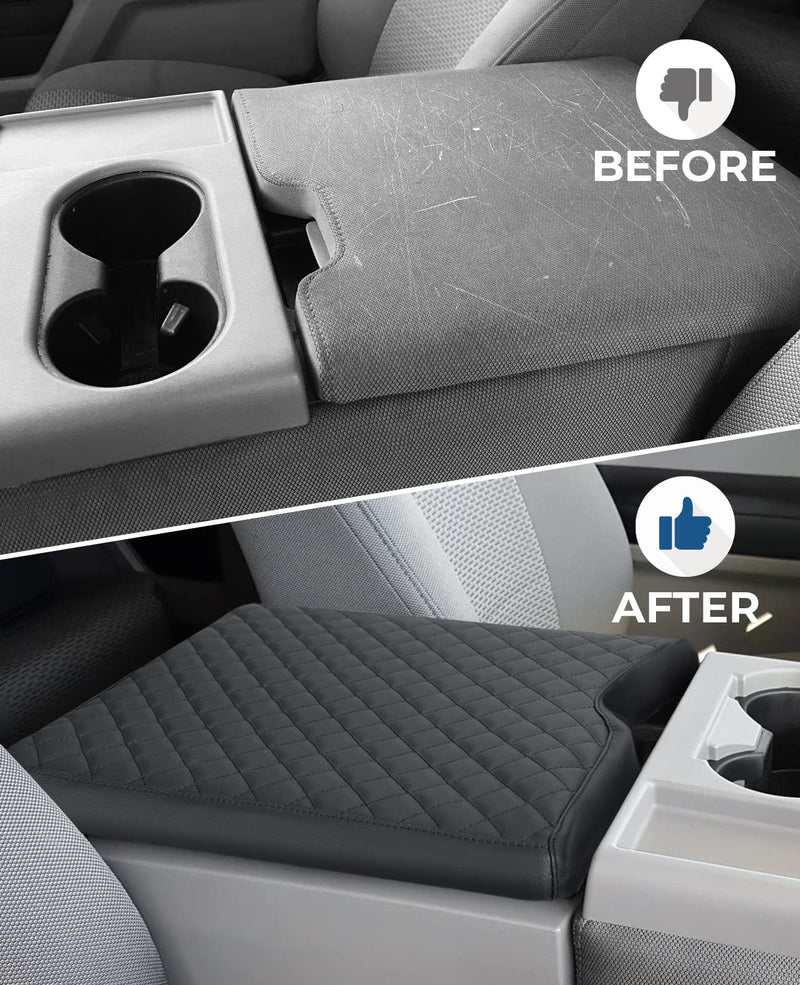 ISSYAUTO Center Console Cover Compatible with 2015-2023 2024 F150, 2017-2023 2024 F250 F350 F450 with 40/20/40 Jump Seat, Leather Armrest Cover Center Console Cushion (Jump Seat Only) A: Black Leather (15-24 F150&17-24 F250 Jump Seat)