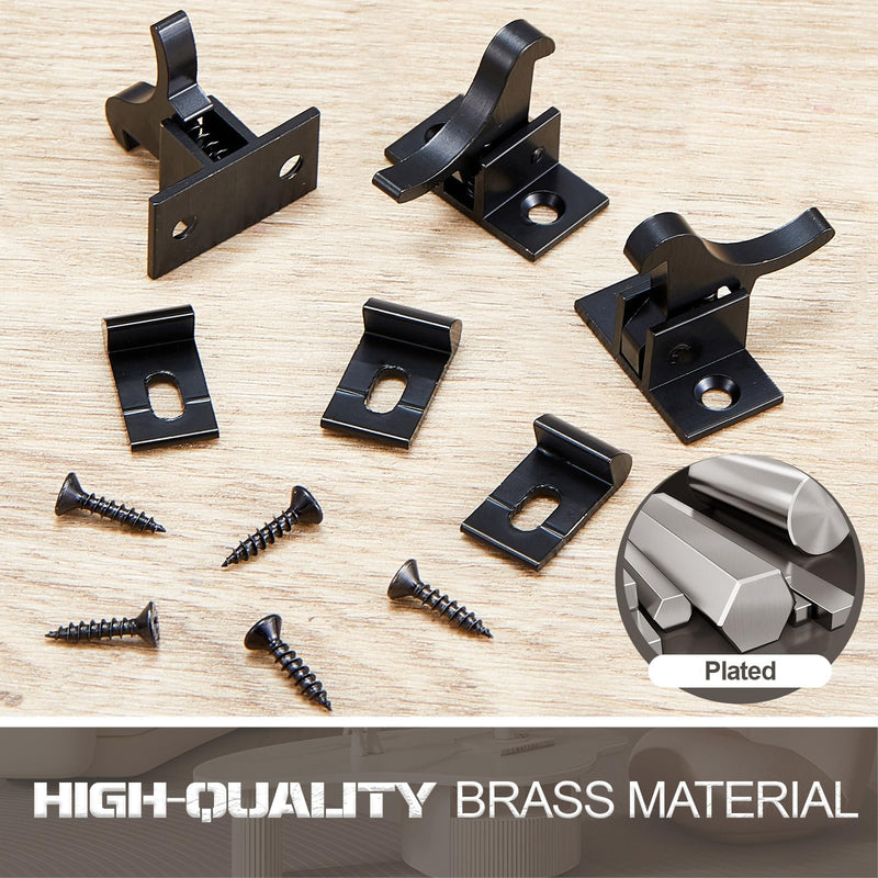 Lounsweer 16 Pcs Brass Heavy Duty Cabinet Door Latch Cabinet Closets Door Elbow Latch with Mounting Screws Hardware for Bedroom Bathroom Window Catch(Black) Black