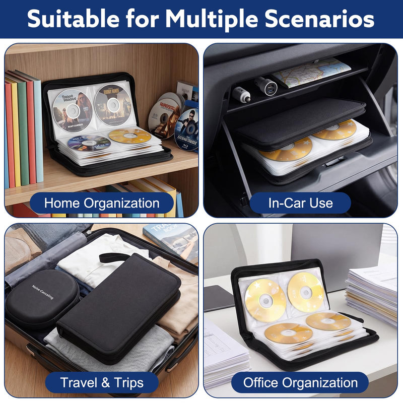 CD Case, 96 Capacity DVD Case Holders with Handle | Portable Storage Organizer for CDs DVDs Case Storage Wallet Binder for Car Home Travel Office(Black)