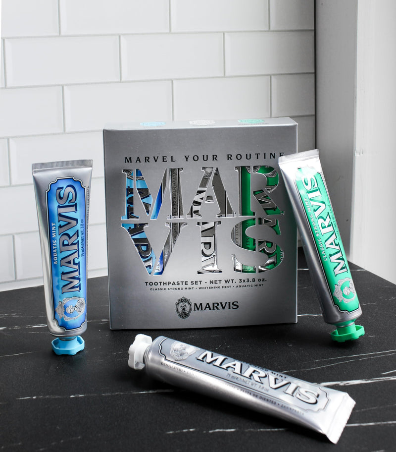 Marvis Best Sellers Trio, Classic Strong Mint, Whitening Mint, Aquatic Mint, 3 Tubes 75ml/3.8oz Each 11.4 Ounce (Pack of 1)
