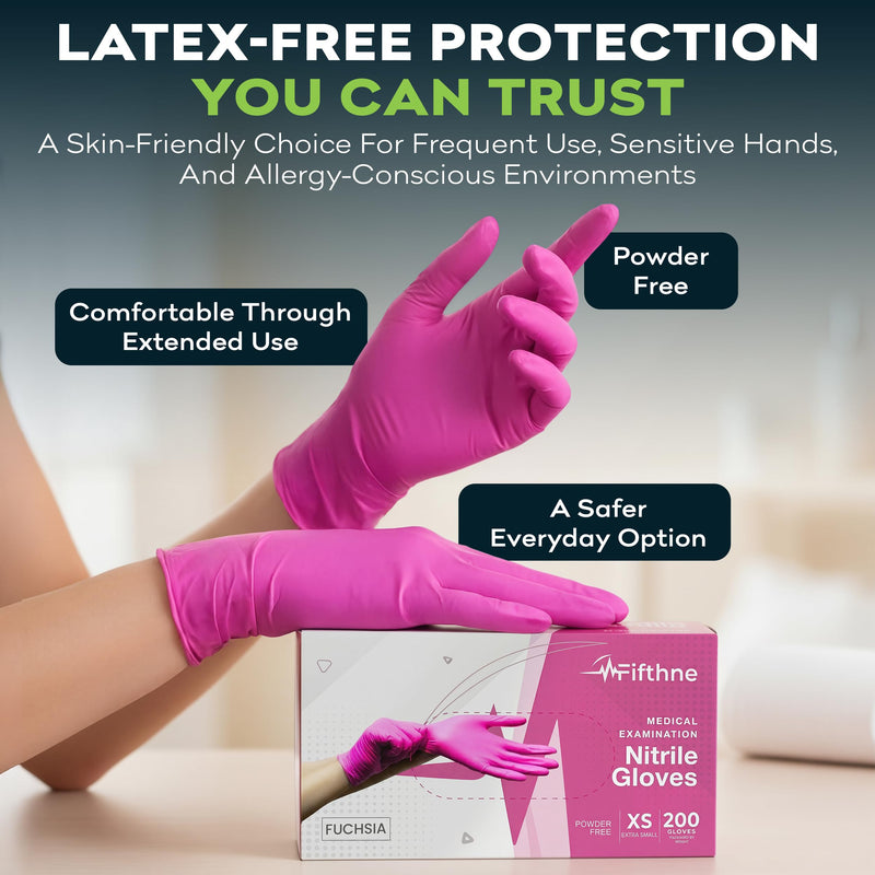FifthPulse Fuchsia Hot Pink Nitrile Disposable Gloves -3 Mil Medical Exam Nitrile Gloves -Powder and Latex Free Medium 200