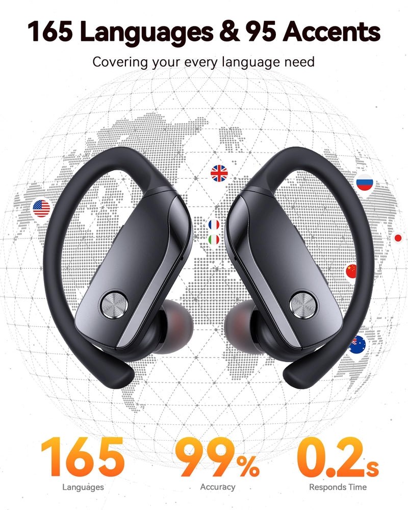 bmani Ear Buds Wireless Earbuds Bluetooth Headphones with 80H Playtime LED Display Case, Over-Ear Hook with Mic, Stereo Sound, Easy Button Controls, Sports Earphones for Running Workout Gym Black AI Buds Pro