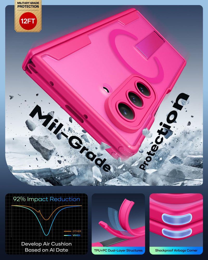 Vihibii for Samsung Galaxy Z Fold 8 Ultra Case with Stand, 2026, Hot Pink | HD Front Screen Protector, Compatible with MagSafe, Rugged Hinge Protection, Full Camera Protective, Shockproof, Women Men