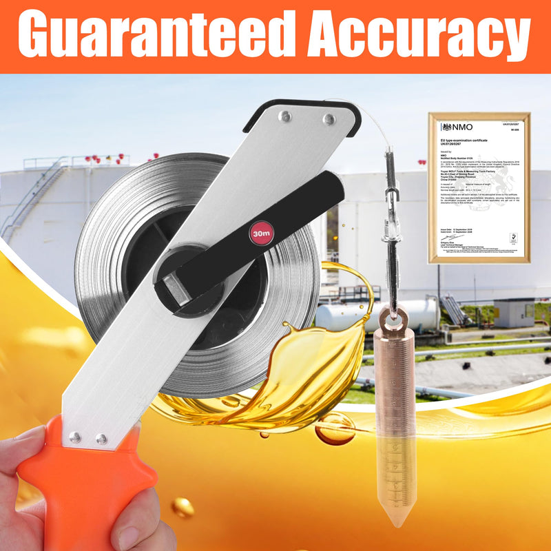Cekegon Oil Gauging Tape, 33ft/10M Stainless Steel Sounding Tape Measure, Oil Tank Gauging Tape with Brass Plumb Bob 10 m