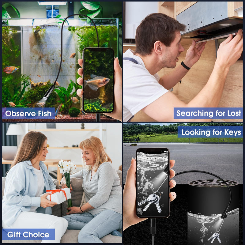 Endoscope Camera with Light – 1920P HD Borescope for iOS & Android (3.3ft) | 1920P HD, 8mm IP67 Waterproof Probe, 8 Adjustable LED Lights, Semi-Rigid 3.3ft Cable, Compatible with iOS & Android