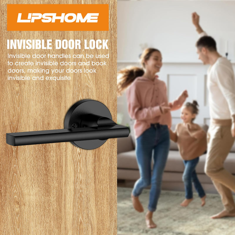 Magnetic Auto-Lock Invisible Door Lock - Single-Sided Hidden Design, Hidden Handle & Mini Keyhole, Aluminum Alloy for Bookshelf Doors/Invisible Doors/Secret Rooms (1, Black) 1