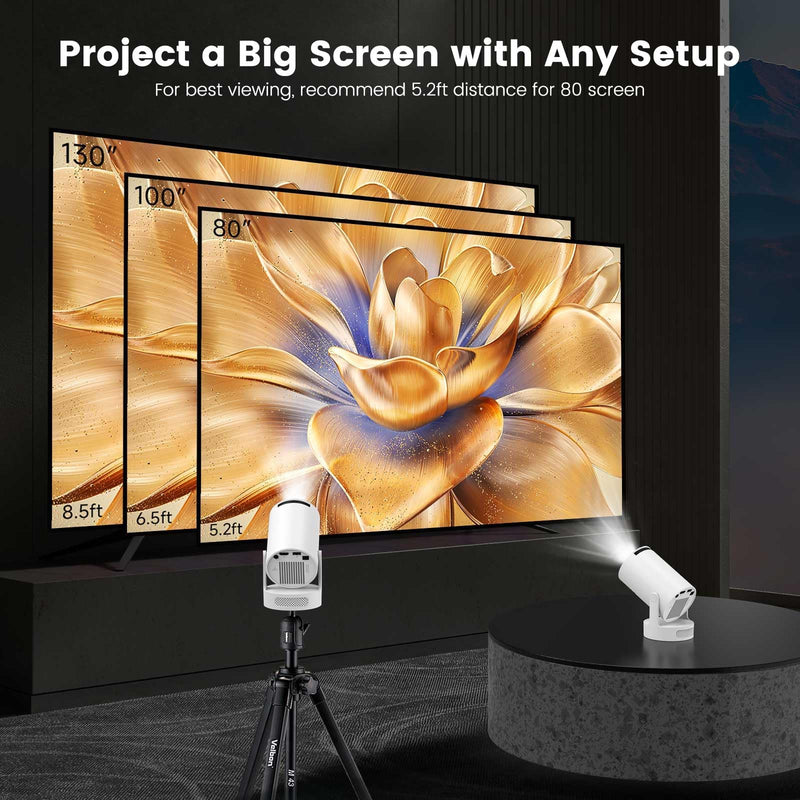 Mini Projector with WiFi and Bluetooth | 4K 1080P 170 ANSI Auto Keystone Correction | 210° Rotatable Portable Projector | 25"-110" Screen Video Projector for Smartphone/Laptop/PC HY300Ultra