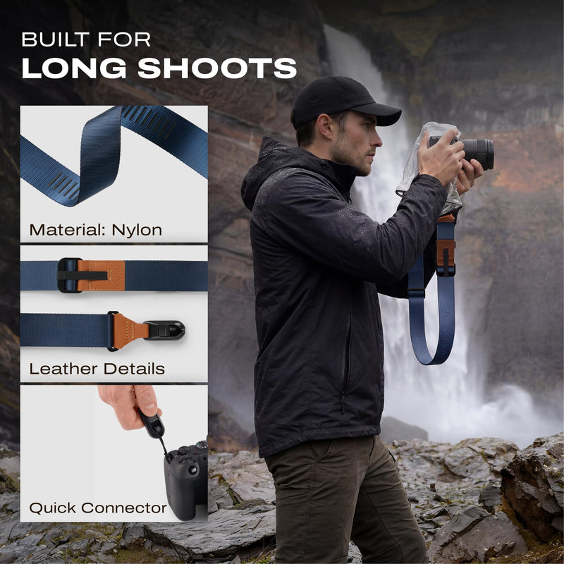 Quick Release Camera Strap for Photographers, Configurable as a Sling, DSLR SLR Adjustable Camera Shoulder Strap Blue