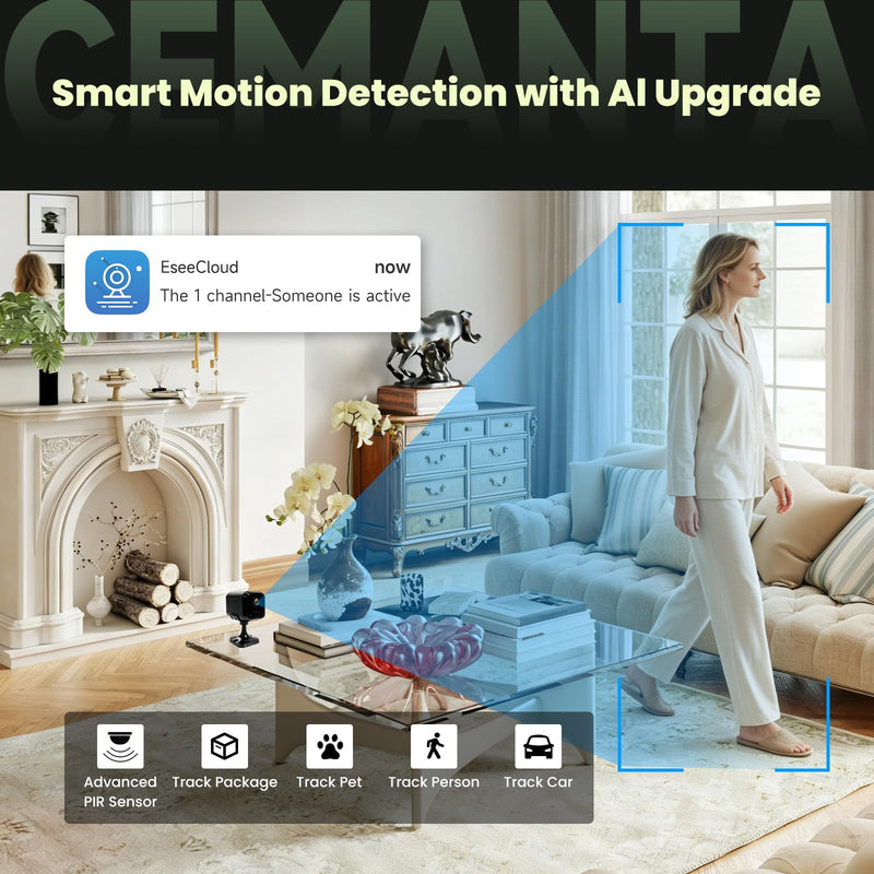 4MP Mini Hidden Camera Wireless Indoor,WiFi Mini Cam | 2.4G/5G WiFi, AI Motion Detection, Night Vision, Battery Powered, Compatible with Alexa Black