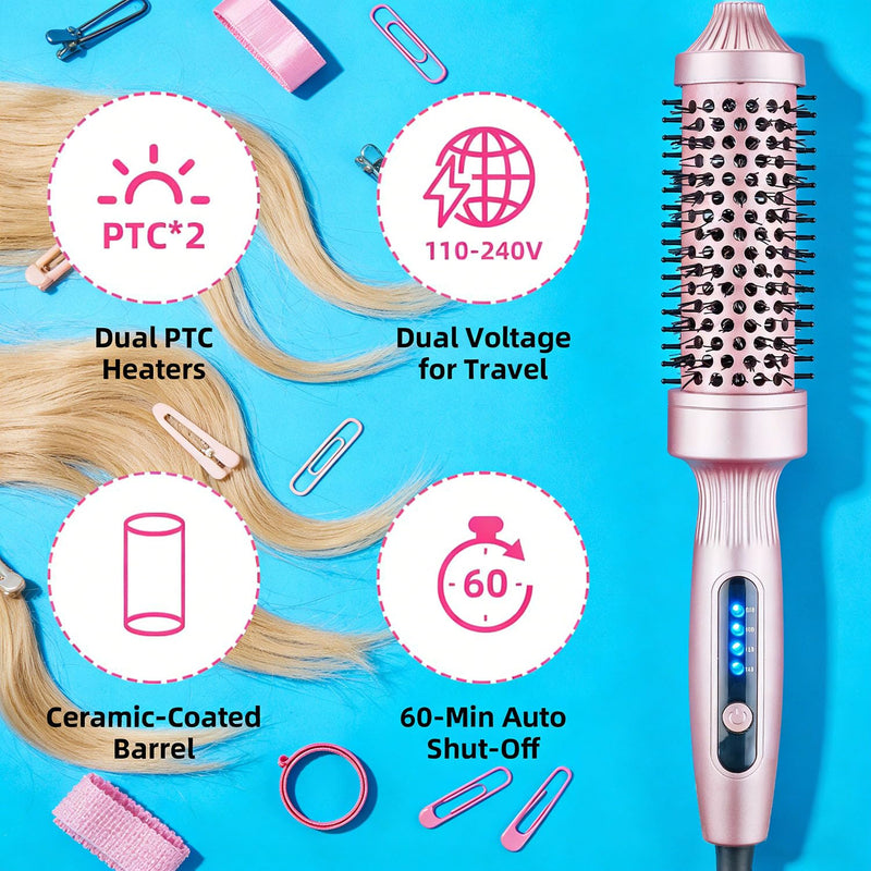  [AUSTRALIA] - Thermal Brush 38mm Heated Hot Brush, Ceramic Tourmaline Ionic Curling Iron for Voluminous Curls & Smooth Hair, Dual Voltage