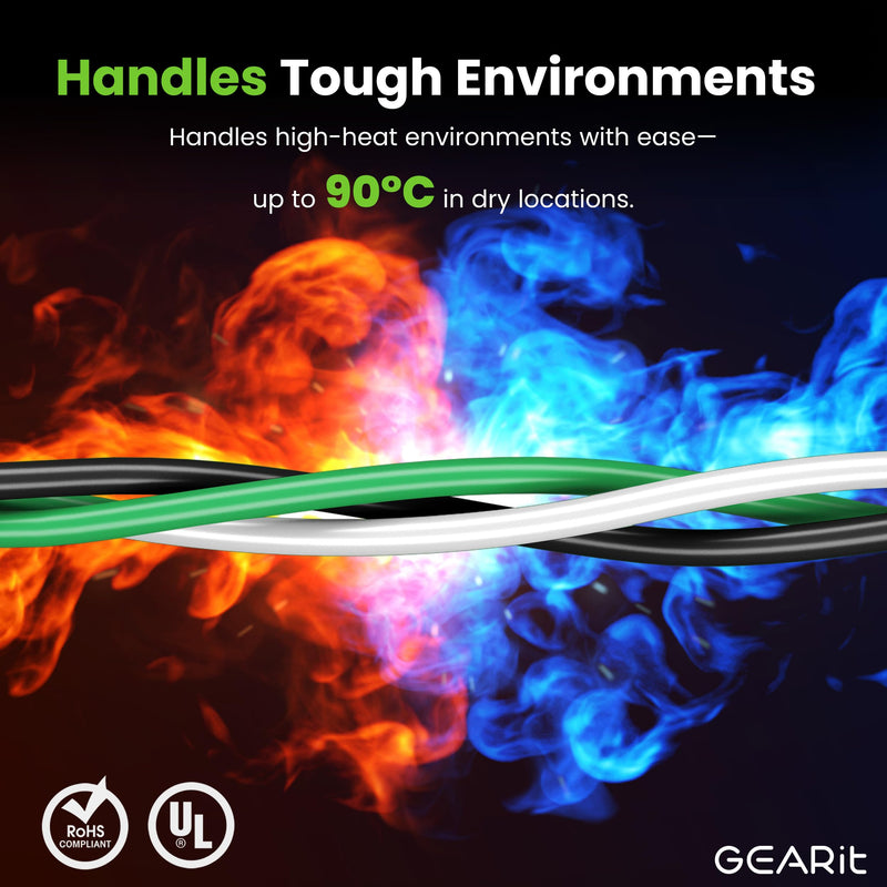 GEARit 14 Gauge THHN Copper Building Wire 100 Ft, 14 AWG Stranded Single Conductor Electrical Wire, 600V 90°C PVC/Nylon Jacket for Conduit, Raceway, Branch Circuit Wiring, Black 100 Feet Stranded THHN