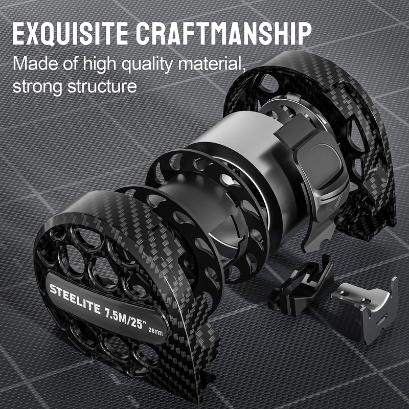 STEELITE Tape Measure 25'FT Stainless Steel Waterproof & Rustproof Retractable Measuring Tape with Hollow Design Carbon Fiber