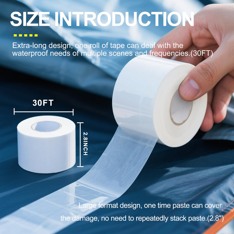 Waterproof Repair Tape for Fabric,RV Awning,Boat Covers,Tents,Tarp,Heavy Duty Outdoor Repair Patch - 3.3IN x 30FT（Transparent） Transparent