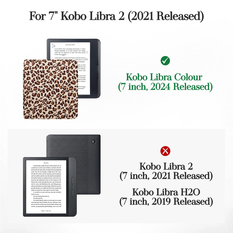 Magnetic Detachable Case for 7" Kobo Libra Colour (2024) | Magnetic Detachable, Auto Wake/Sleep, Slim PU Leather Case, Soft TPU Edge, Lightweight, For Bookish Travelers, Leopard 7" Kobo Libra Colour 2024 Released