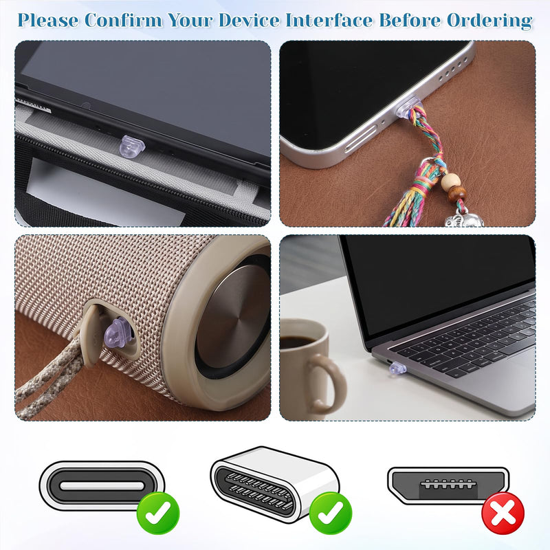 50 Pcs Dust Plug Charm Type C, Hanging Hole Clear USB C Dust Plug | Anti-Dust Lightweight Protector, Charging Port Cover, Compatible with Phones, Laptops, Tablets, Earphones
