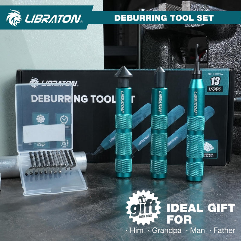 LIBRATON Deburring Tool, Countersink Hand Reamers, with 10 HSS Blades, 360 Degree Swivel Deburring Tool for Metal, Resin, PVC, Copper, Plastic, Wood, Deburring Tool 3d Printing, Chamfering Reamer Tool