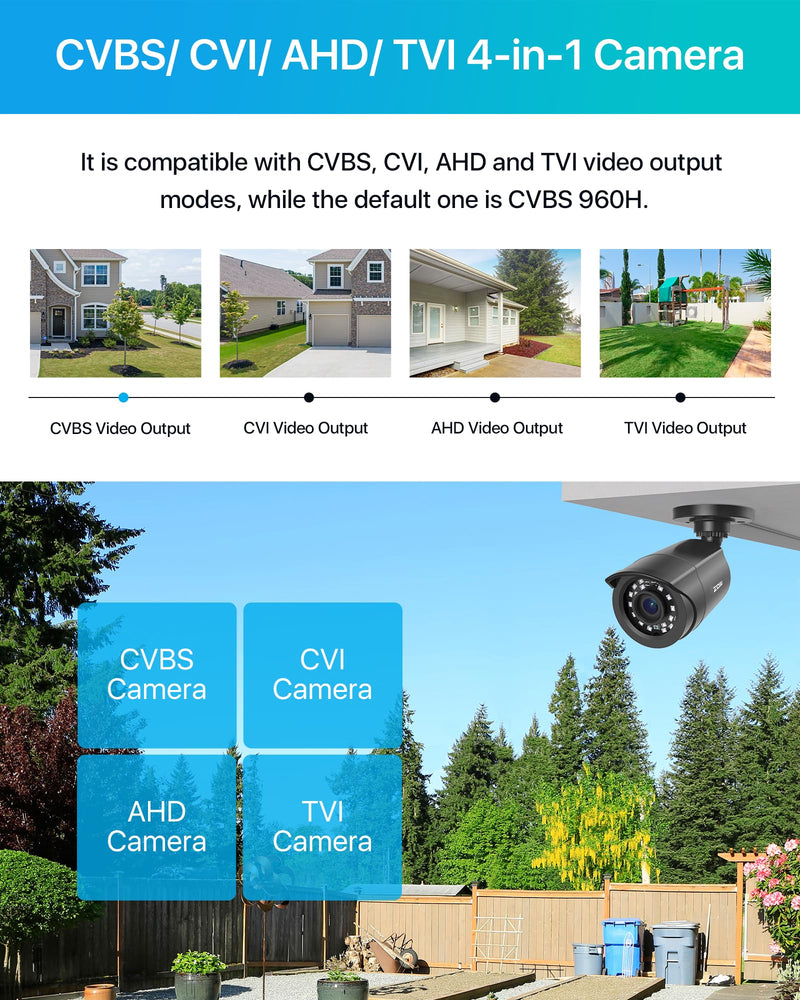 ZOSI 2.0MP 1080p 1920TVL Outdoor Indoor Security Camera,Hybrid 4-in-1 TVI/CVI/AHD/CVBS CCTV Camera,80ft IR Night Vision Weatherproof For 960H,720P,1080P,5MP,4K analog Home Surveillance DVR System 1 Count (Pack of 1)