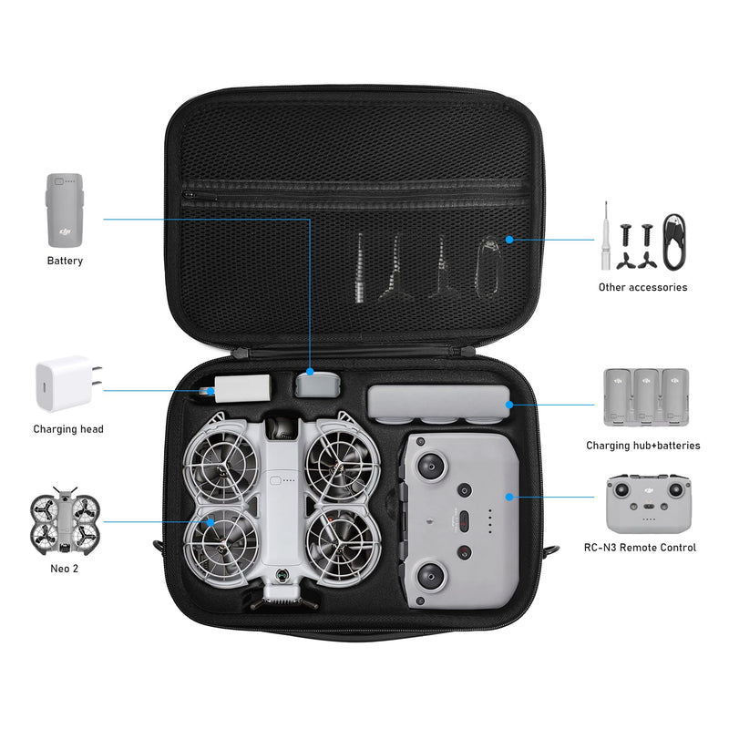 Hard Carrying Case for DJI NEO 2 Accessories | Portable Shoulder Bag for DJI Neo 2 Drone, RC-N3/RC-N2 Controller, Charging Hub & Batteries, Ideal for Outdoor Travel