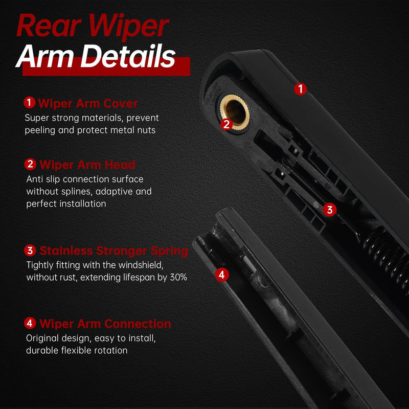 OTUAYAUTO Rear Windshield Wiper Arm Blade Set - Replacement for VW Volkswagen Tiguan 2018-2023 - Factory Style Back Wiper Cover Accessories Assembly for Rear Window