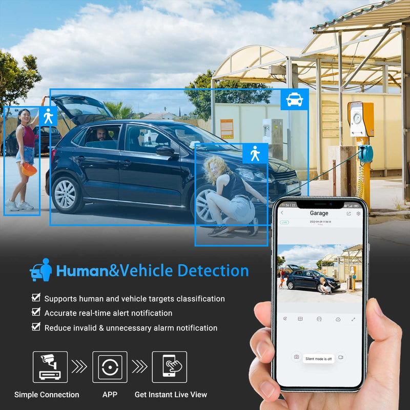 VIKYLIN 4K 8MP Full Color AI Turret IP PoE Camera,F1.0 Aperture 98ft Color Night Vision,Built-in Mic,Human/Vehicle Detection,2.8mm Lens,H.265,IP67 Security IP Camera,PG2387CG