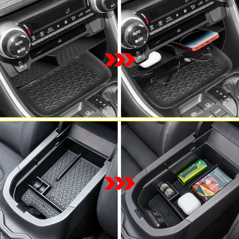 2PCS Center Console Organizer Tray and Armrest Storage Box Compatible with Toyota RAV4 2025 2024 2023 2022 2021 2020 2019 Insert Secondary Storage box Accessories 2PCS
