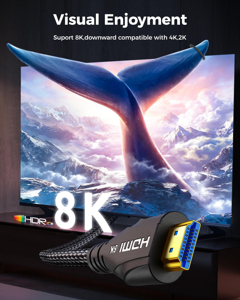 Cratree HDMI Cable 20FT Long - 8K HDMI 48Gbps High-Speed HDMI Braided,8K 60Hz 4K120Hz,HDCP 2.2&2.3, HDMI Cord Compatible with TV/PS4 /PS5 20 FT