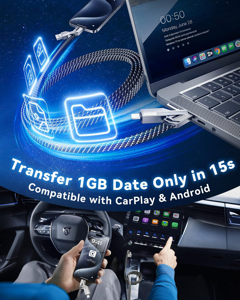 240W 4-in-1 Charging Cable Fast Charging & Data Transfer, 5FT Multi Charger Cord for All Devices, Support Apple CarPlay & Android Auto, USB C to Lightning Cable Combo for iPhone/iPad/Samsung 5FT-240W