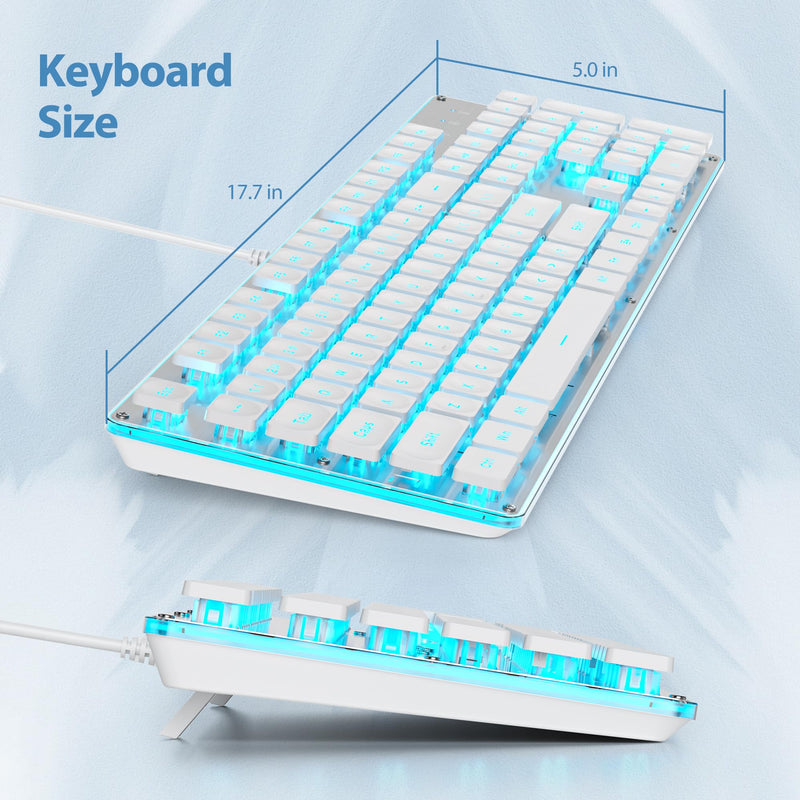 surmen G1000 Backlit White Quiet Office Keyboard Full Size 104 Keys with Metal Panel, Silent Membrane USB Wired Gaming Keyboard for PC, Desktop, Computer(White)