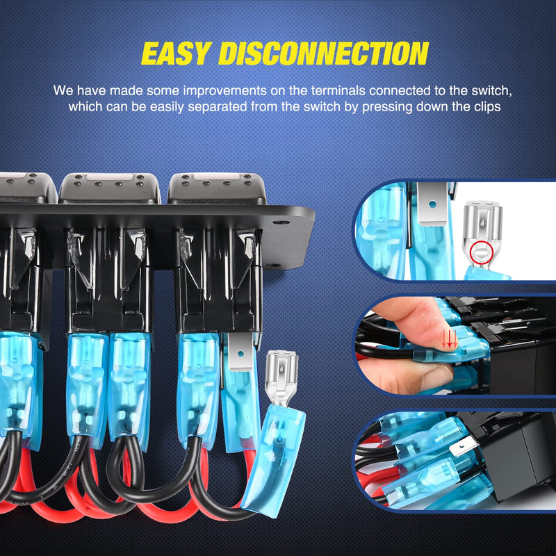 Nilight - 90117G 4 Gang Rocker Switch Panel Waterproof Pre-Wired Aluminum Switch Panel with Dual USB Cigarette Lighter Socket Voltmeter12V-24V DC ON Off Switch Panel for Cars Rvs Trucks, Blue