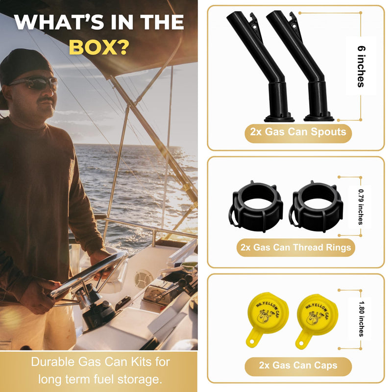 Mr Yellow Cap Gas Can Spout Replacement Old Style For 𝐎𝐥𝐝 𝐒𝐭𝐲𝐥𝐞 𝐁𝐥𝐢𝐭𝐳 𝐂𝐨𝐧𝐭𝐚𝐢𝐧𝐞𝐫𝐬 𝐎𝐍𝐋𝐘 - 2 Gas Can Nozzle Replacement, 2 Gas Caps & 2 Thread Rings, Fuel Can Spout Replacement, Gas Tank Nozzle 2-Pack Spouts Kit