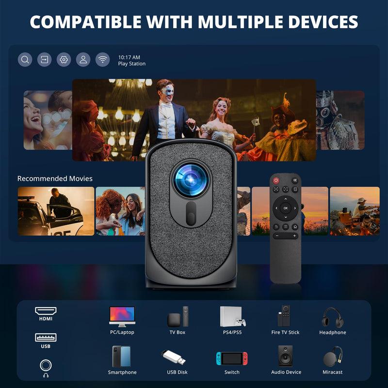 Wireless Mini Projector with WiFi and Bluetooth 5G, Portable Projector Support 4K Movie Video Projection, Electric Focus 350ANSI Phone Projector Home and Outdoor Cinema with HDMI Cable
