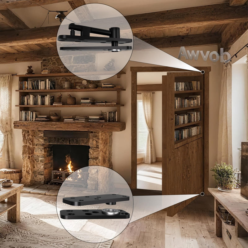 Hidden Door Hinge with Dual Bearing Design - Rotating Silent Invisible Door Hinge Kit for Heavy Duty Secret Door, Perfect for DIY Carpenters & Door Bookcase 580lbs Load-Bearing Double Bearing Hinges Black
