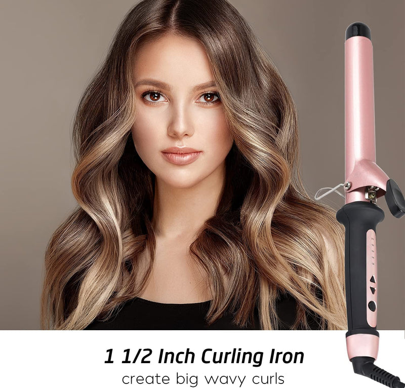  [AUSTRALIA] - Curling Tongs, Curling Wand 38mm Hair Curler Large Barrel Curling Iron for Long Thick Hair with Glove 120°C-210°C Adjustable Auto-Off B