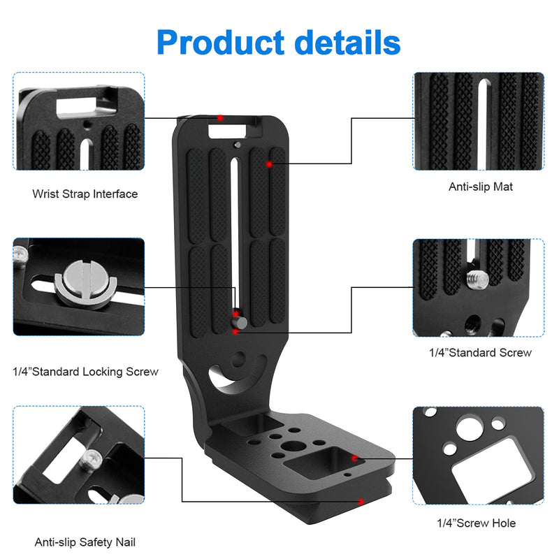DSLR Camera L Bracket Quick Release Plate, Universal Application, Lightweight, Compatible with Canon Nikon Sony DJI Ronin Zhiyun Stabilizer Tripod Monopod Black-03
