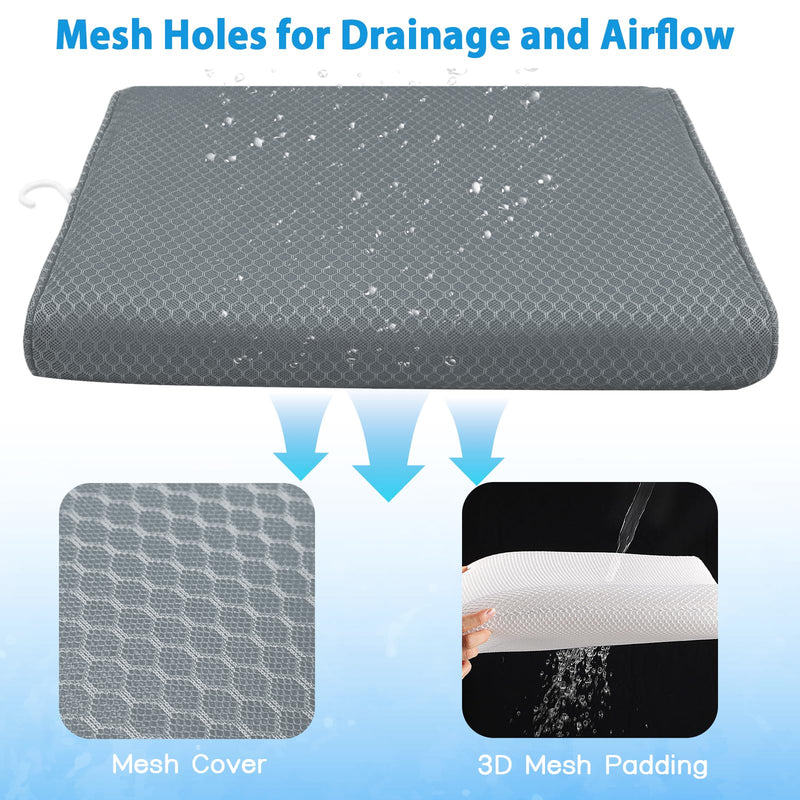 Shower Seat Cushion, Shower Chair Cushion for Transfer Benches in Bathtub, Cushion for Sauna, 3D Mesh Pad with Hook, Slip-Resistant, Design for Elderly, Senior, Handicap Disabled Gray
