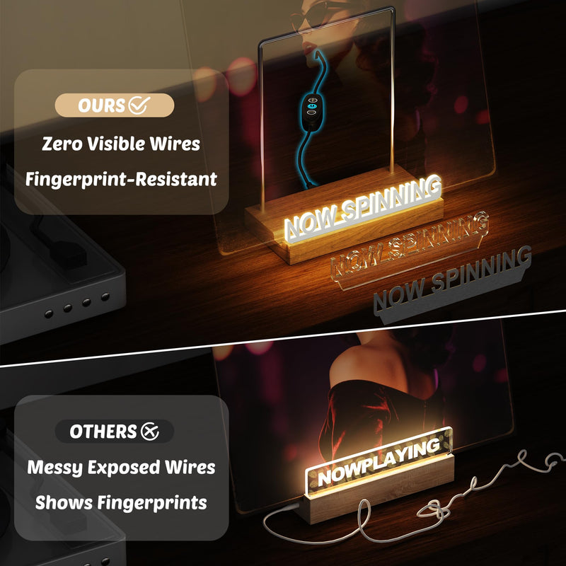 Vinyl Record Stand with Adjustable Warm White Lights Silver