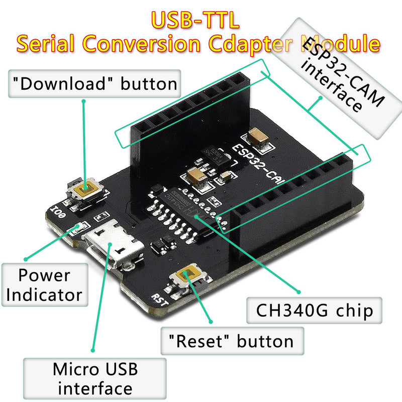 Aideepen ESP32-CAM W-BT Board ESP32-CAM-MB Micro USB to Serial Port CH-340G with OV2640 2MP Camera Module Dual Mode+2PCS OV2640 Camera 160° Wide-Angle Lens