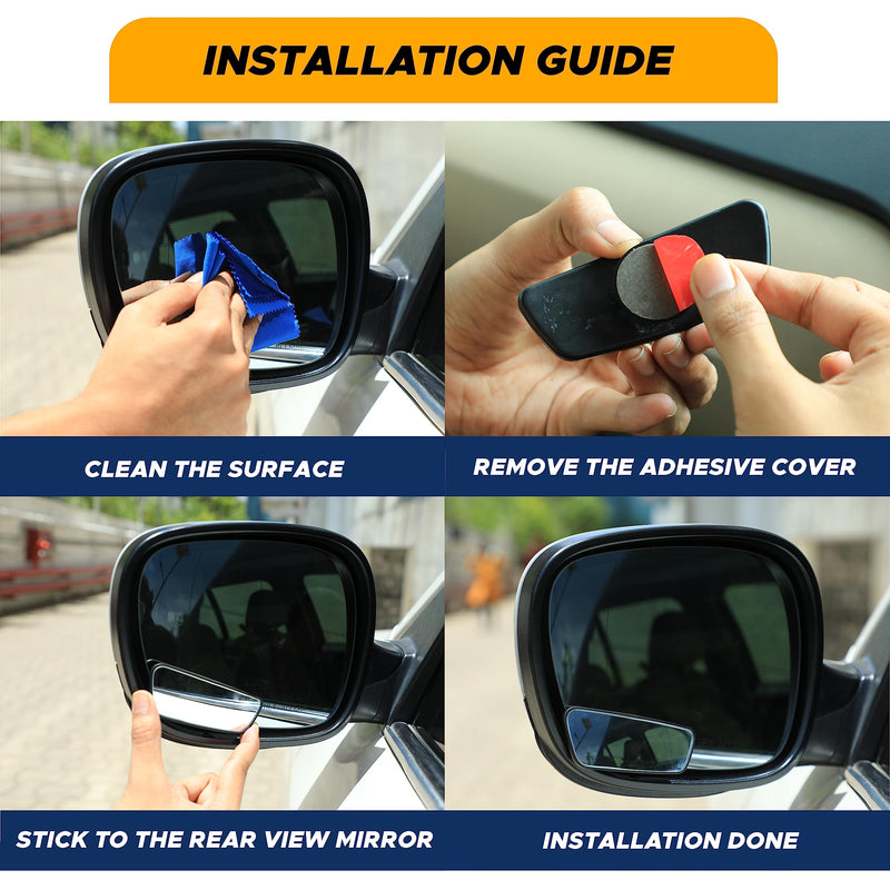 EcoNour Blind Spot Car Mirror (2 Pack) | Wide Angle for 3x Larger View | Universal Car Rear View Mirror with Rain Guard | Side Blind Spot with Adjustable Stick for Cars, SUVs, and Trucks Rectangle With Visor