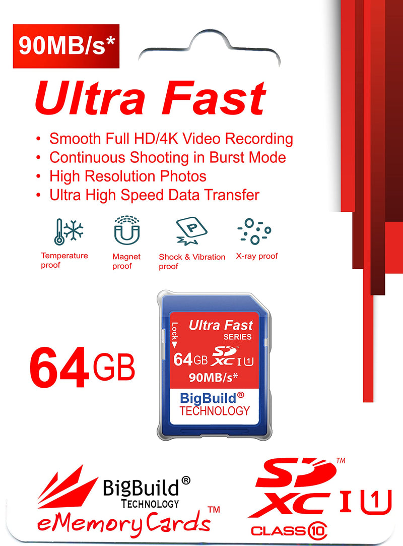 64GB Ultra Fast SDXC 90MB/s Memory Card Compatible with Sony Cyber-Shot DSC W800, W830, WX220B, WX350, WX500 Camera Blue / Size: 64GB