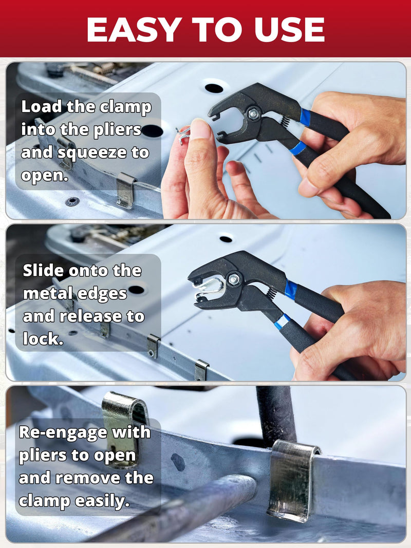 11PCS Panel Fixing Clamps with Pliers, Automotive Body Panel Holding Tools for Welding Clamping, Anti-Rust Sheet Metal Holder for Dent Repair and Bodywork