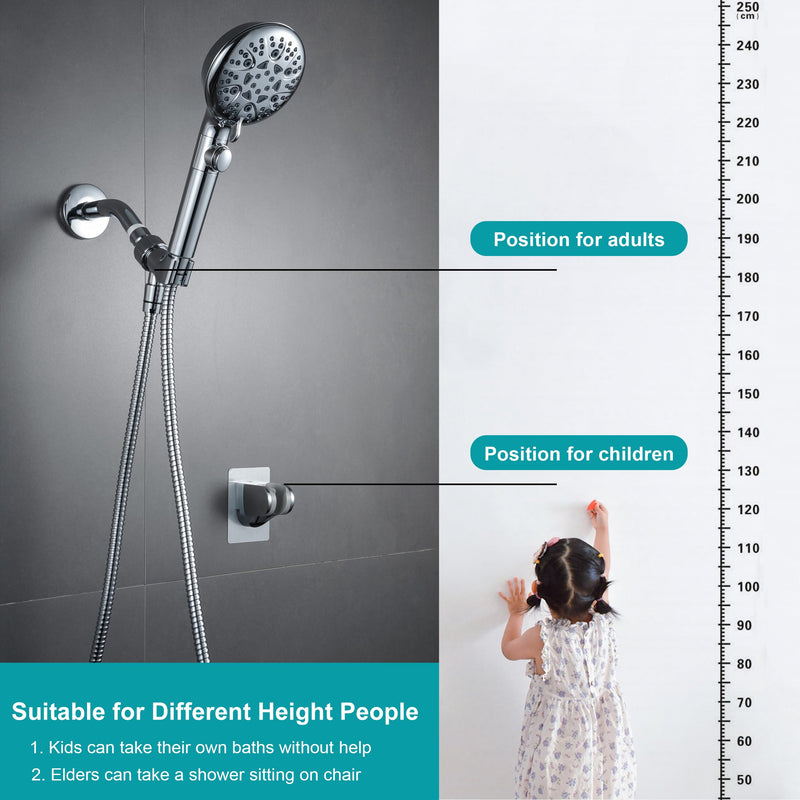 GwernKB Handheld Shower Head with On Off Switch 8-Mode High Pressure Showerhead with 79 Inches Extra-long Stainless Steel Hose and Bracket PLUS Extra Low-Reach Adhesive Wall Mount for Kids,Silver… Silver