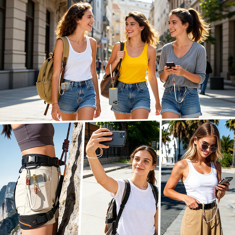 MoKo 2 Pack Stretchy Phone Lanyard Tether Retractable Phone Strap | Phone Strap with Metal Tether Tabs, Anti-Drop Outdoor Accessories for Skiing, Hiking, Cycling, Climbing Beige