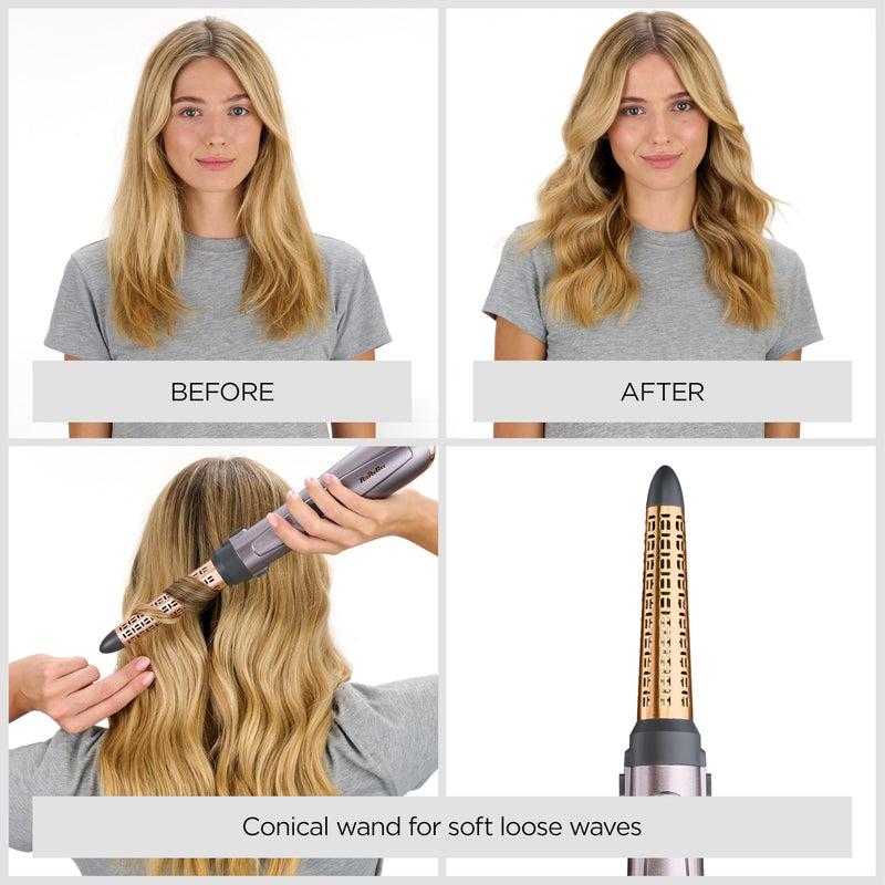 BaByliss Air Styler 1000W - All in One Hair Dryer Brush, Volumiser and Curler, Advanced Ionic Frizz-Control System, 4 Attachments, Copper/Grey, 2136U single