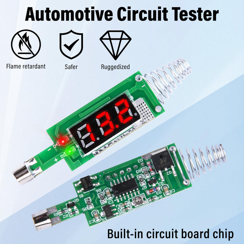 Test Light Automotive, 5-90V DC Test Light with Voltmeter, Bidirectional Car Fuse Tester with Voltage Display, Digital LED Circuit Tester with Extended Spring Wire & Probe for Car/RV/Vehicles