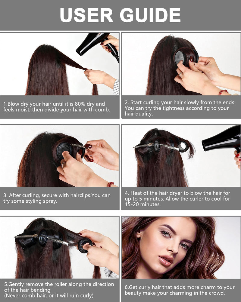  [AUSTRALIA] - Hair Rollers with Clips 50PCS, Rollers for Hair Volume 4 Sizes | Includes 24 Clips And 4 Roller Sizes (60/48/36/25mm) For Long, Medium And Short Hair, Ideal For DIY Hair Styling Black