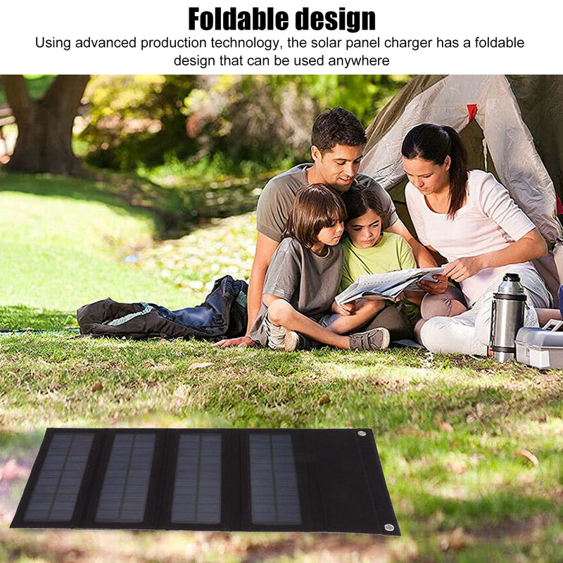 40w Foldable Solar Panel Charger, 4 Fold Charging Bag for Emergency Charging Outdoor Camping Hiking Phone Charger (Black) Black