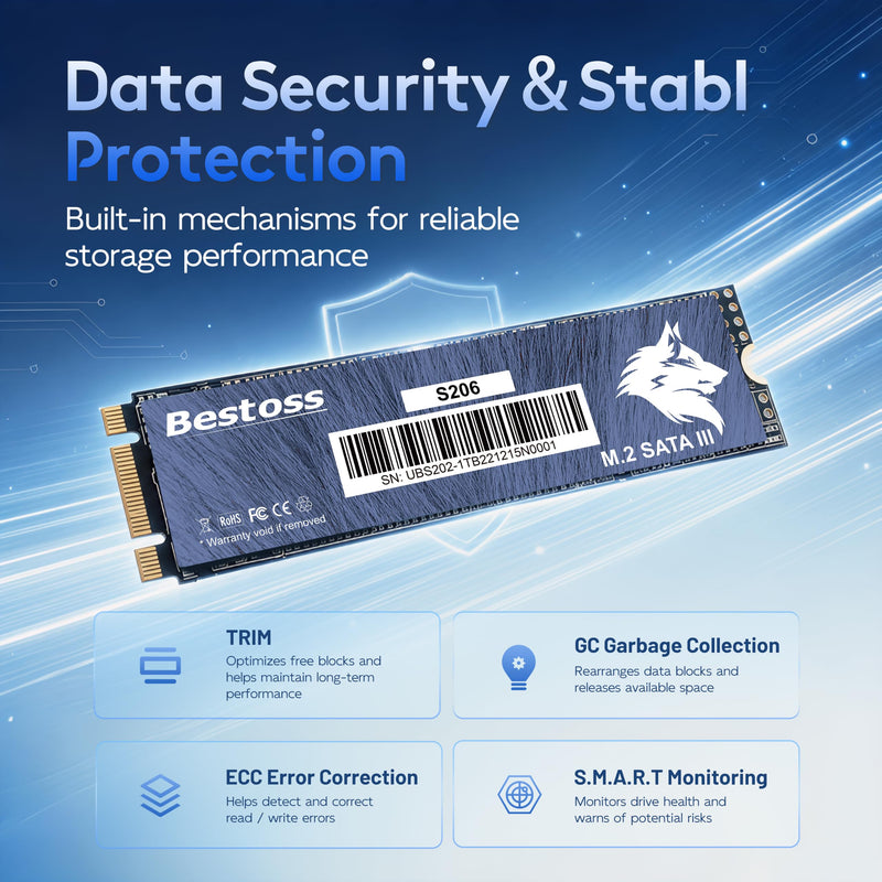 Bestoss M.2 SATA III 6Gb/s NGFF 128GB SSD 3D NAND Solid State Drive | M2 2280, Dynamic SLC Cache, Read Speed up to 550MB/s, Compatible with Laptop and PC Desktop S206