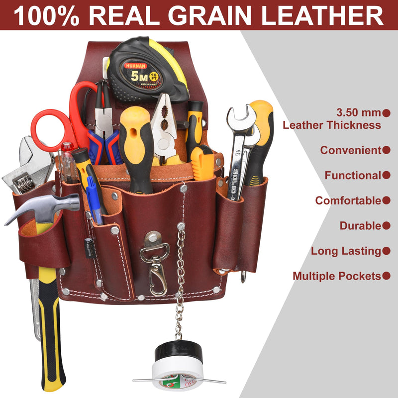 Grain Leather Electrician Tool Pouch | Carpenter Tool Pouch | Electrician Pouch | Electric Tool Bag | Electrician Bag | Leather Tool Belt Maroon
