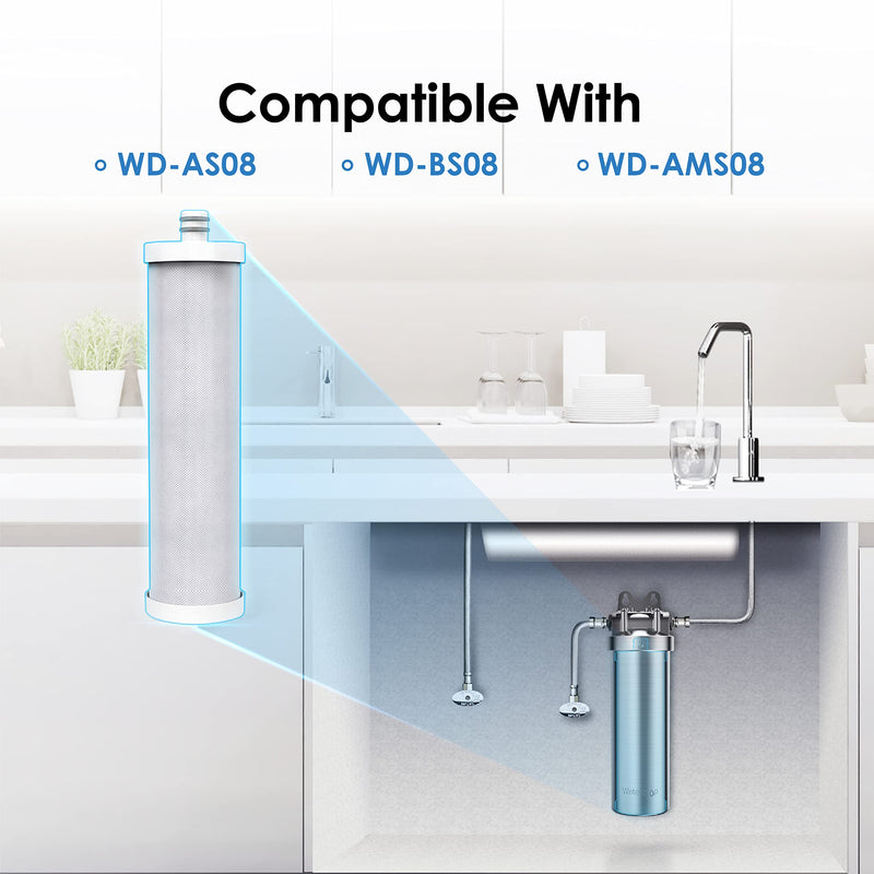 Waterdrop WF08 Under Sink Replacement Water Filter, Replacement for Waterdrop AS08/BS08/AMS08, 8000 Gallons, Reduces Chlorine, Lead, Heavy Metals, Bad Taste Replacement Filter