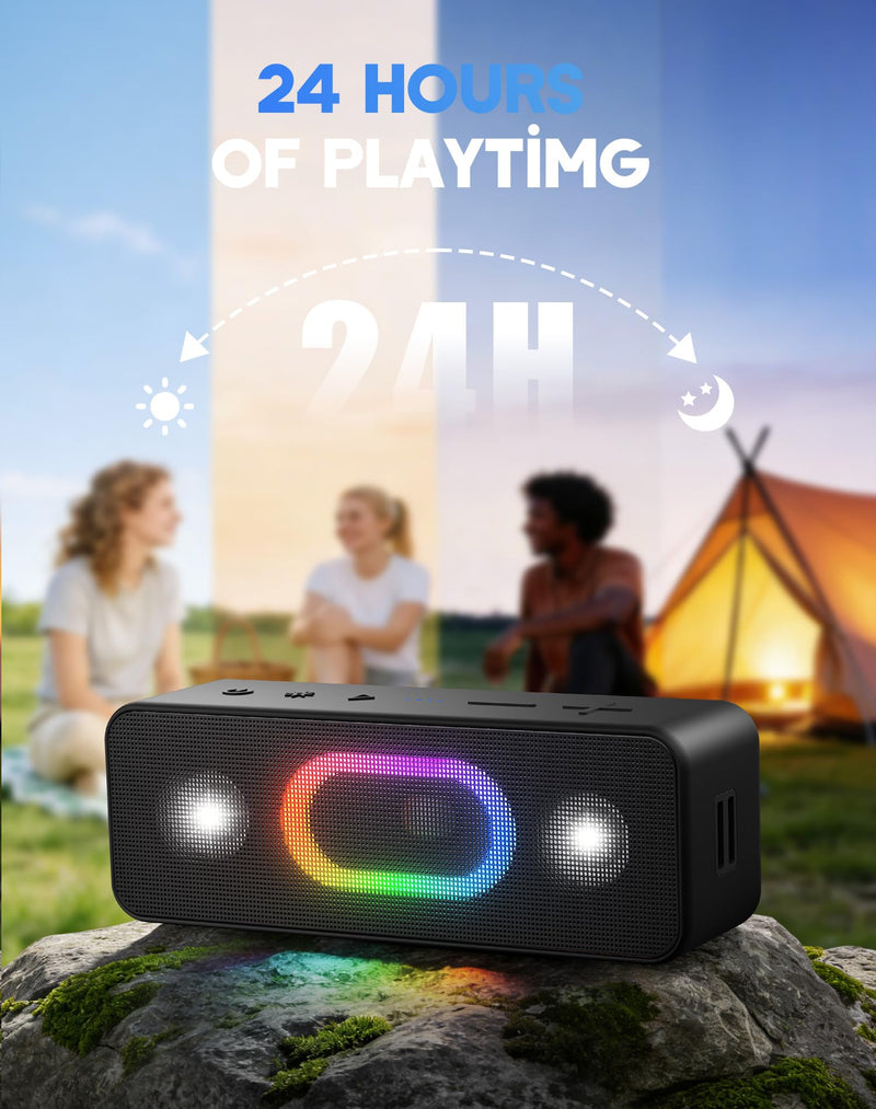 OHAYO Portable Wireless Outdoor Bluetooth Speaker, Birthday Gifts, Black | IPX6 Waterproof, Bold 24W Sound, Large Bass Radiator, 24H Playtime, TWS Pairing, Ambient Lights, Home/Travel/Beach Essentials